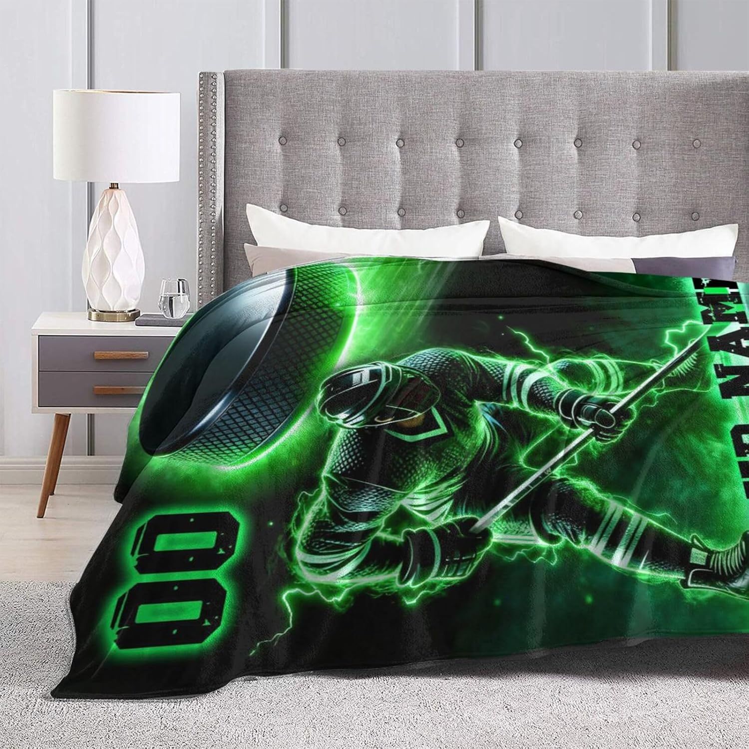 Custom Hockey Blanket 50" x 60", Cool Hockeys Themed Design Blankets for Teens Adults, Soft Cozy Lightweight Flannel Throw for Lap Chair Sofa