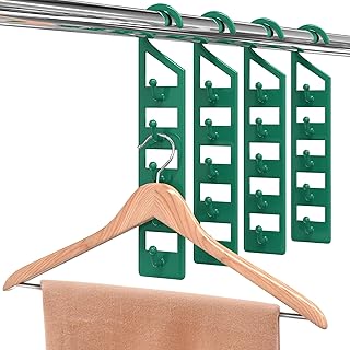 Space Saving Hangers for Clothes - 4 in Pack, Heavy Duty Plastic Hanger Organizer with 5 Hooks - Multipurpose Space Saving Hangers for Jeans, Pants, Shirts, Scarves, Sweaters, Coats - Essential Closet Hangers Space Saver