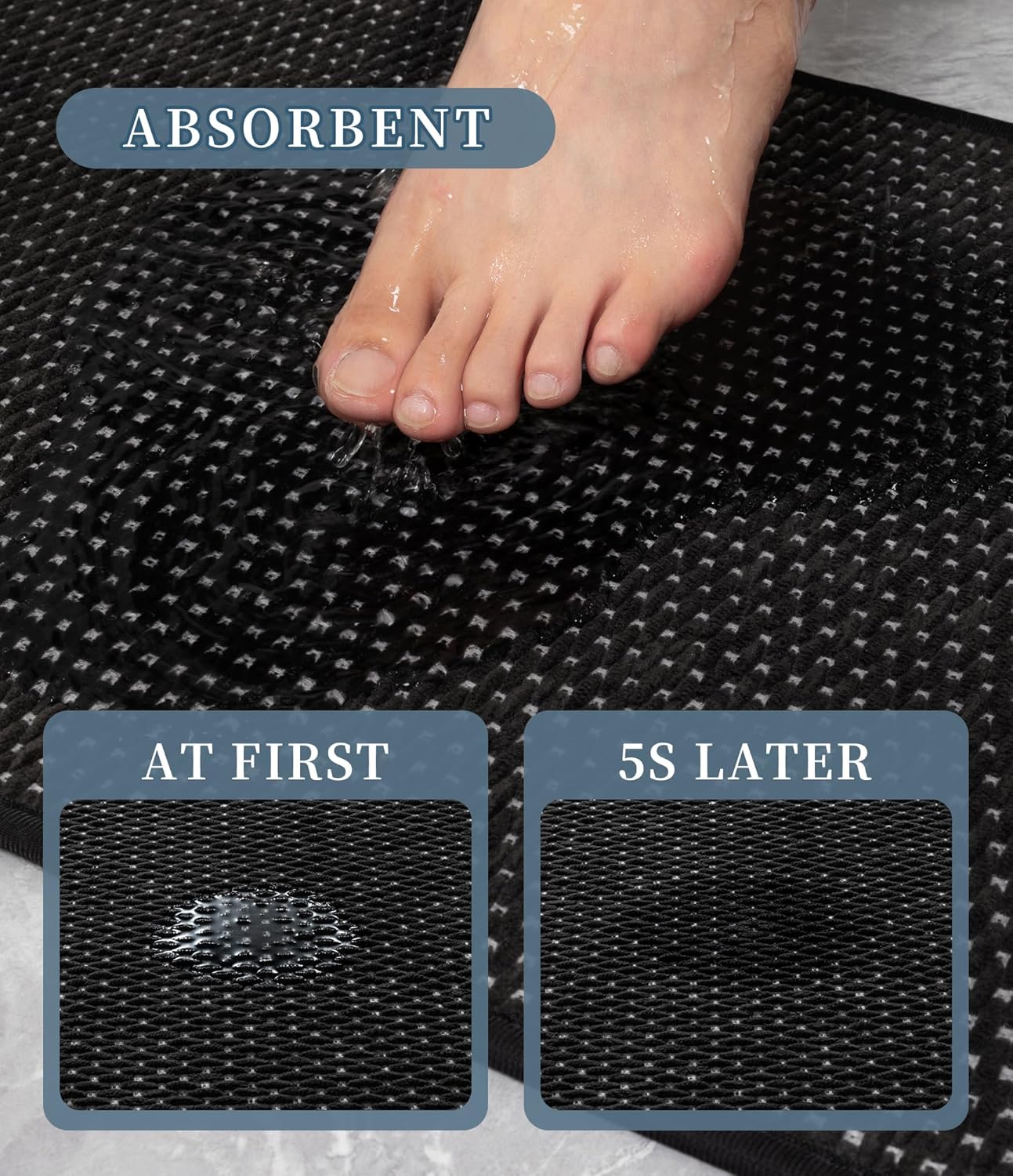 YIHOUSE Bathroom Rugs Sets 2 Pieces,Low Pile Soft Bath Rugs,Thin Bath Mats Non Slip Quick Dry,Super Absorbent Small Bathroom Mat Washable,Dark Grey(17"x24"+17"x32") - Image 3