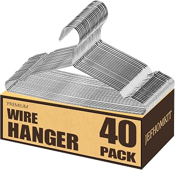 Wire Hangers,Heavy Duty Clothes Hanger,Silver Metal Hangers,Stainless Steel Coat Hanger with Non Slip Notch,Ultra Thin Space Saving Wire Hanger 16.5 Inch 40Pack