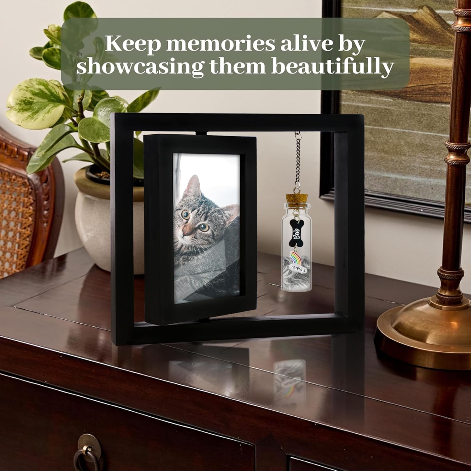 Pet Memorial Gifts Rotating 4x6 Picture Frame Wooden Black Dog Cat Remembrance Keepsake Pet Fur Jar Rainbow Bridge No Longer By My Side Heart Tag Pet In Loving Sympathy Keychain Loss Gift PR-6B - Image 9