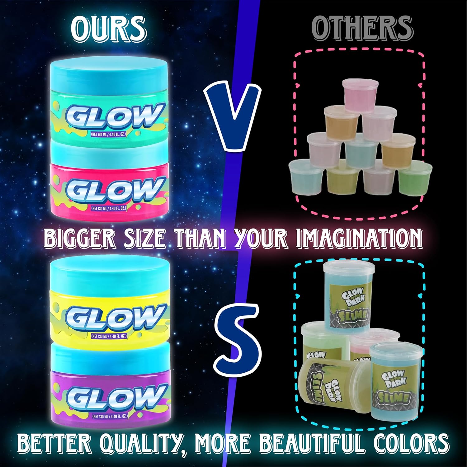 35.16 FL OZ Glow in The Dark Slime for Kids 6+, FunKidz 1040 ML Large 8 Colors Slime Pack Neon Slime Kit Gifts for Boys Girls Birthday Party Activities