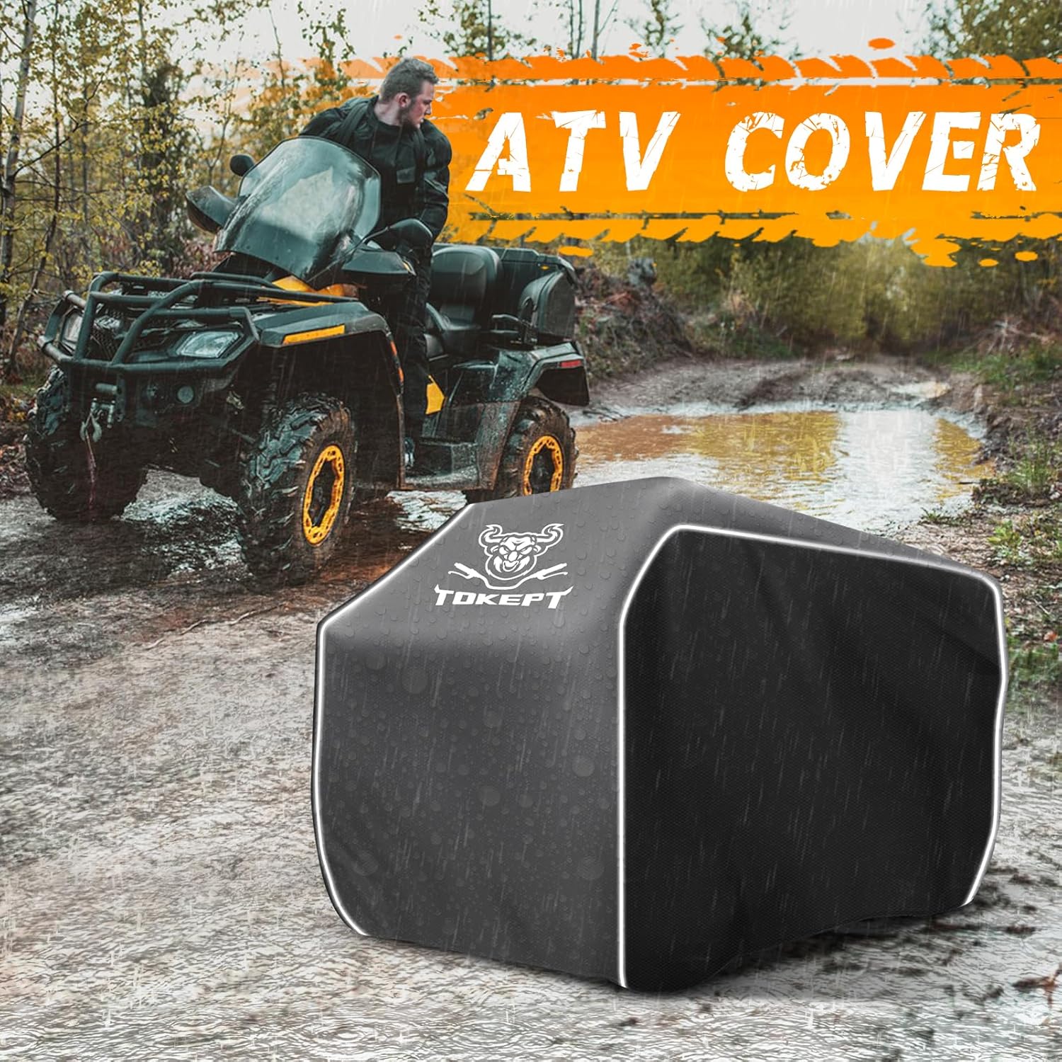ATV Cover, Waterproof Heavy Duty 4 Wheeler Cover with Buckle, Dustproof Anti UV Windproof All Weather Outdoor Storage Quad Cover for 86" Polaris Sportsman Yamaha Honda Kawasaki Coleman