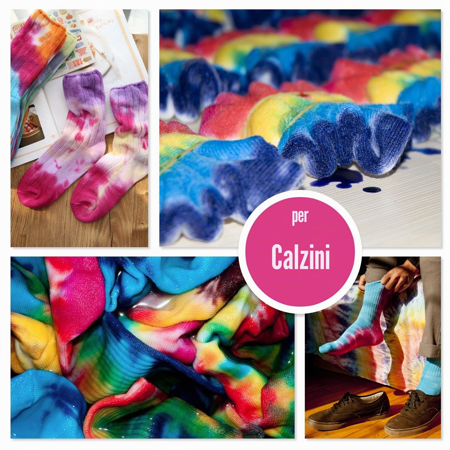 Tie Dye Kit 18 Colori - Tintura Tessuti Permanenti Tinture Cravatta per Bambini e Adulti Pittura di Vestiti DIY - Coloranti Stoffe Vivaci Tie-Dye per Shirts, Camicia, Hoodie, la Moda Fai-da-Te, Feste