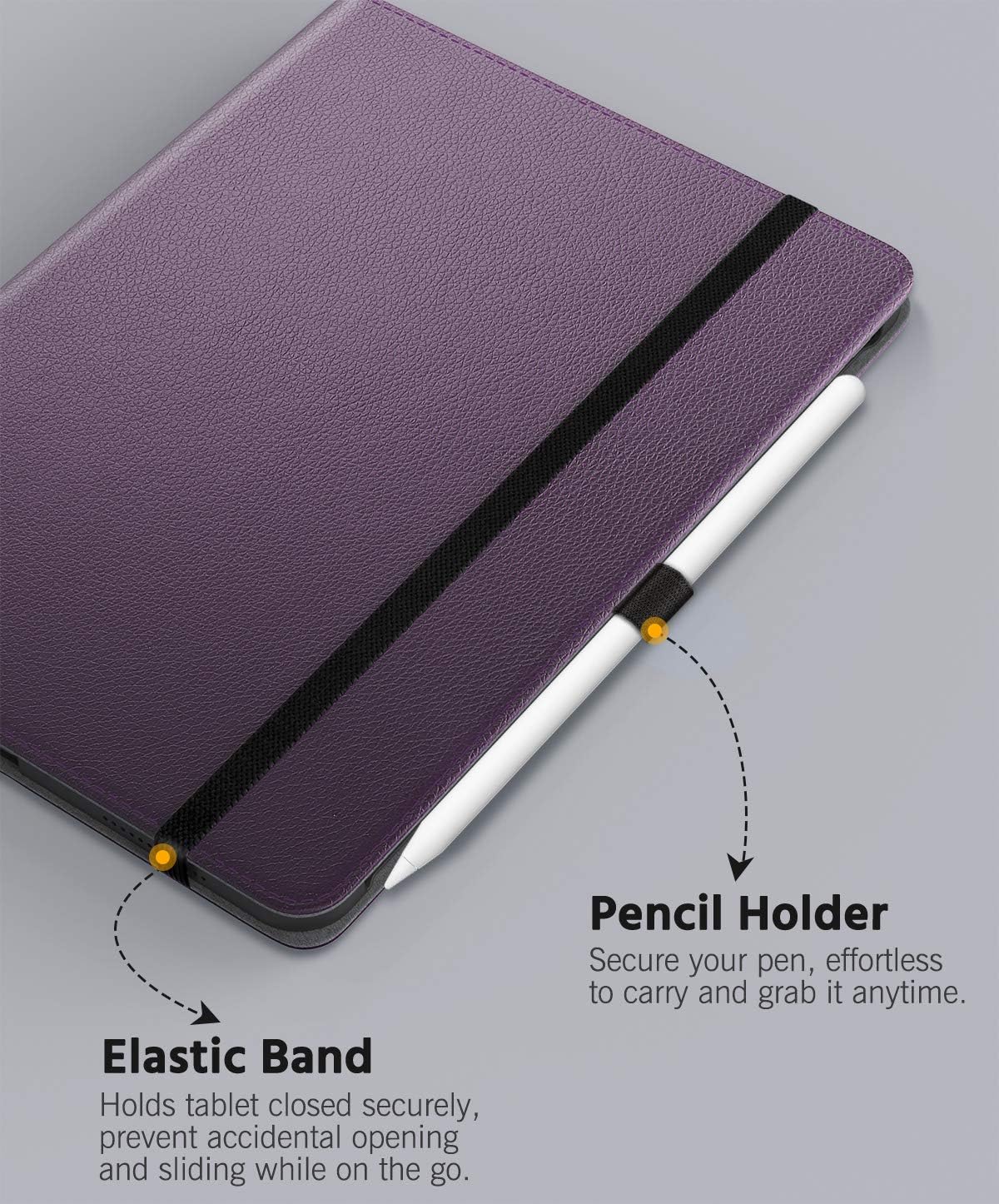 MoKo iPad Air Case 5th/4th Generation 10.9 Inch 2022/2020 with Pencil Holder,90 Degree Rotate Leather Back,Multi-Angle Viewing,Support Pencil 2nd Charging/Touch ID,Auto Sleep/Wake,Purple