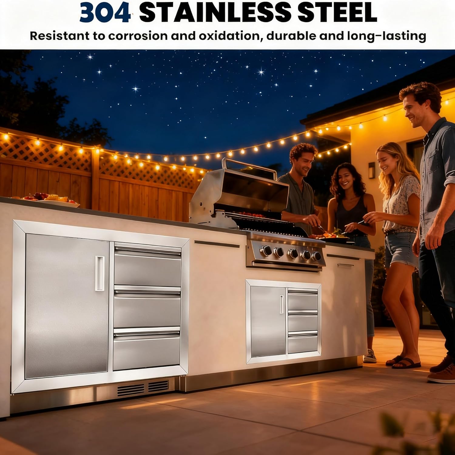 Outdoor Kitchen Drawer Combo Cabinet Stainless Steel with Triple Drawers & Access Door,BBQ Island Drawers Multi-Layer Design with Partition for Grilling Stations (28" W x 22" H x 19.5" D)