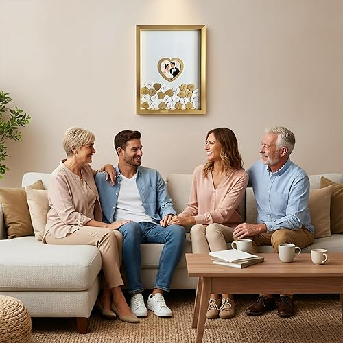 Miniatura 8 de Libro de invitados de boda dorado alternativo para recepción con corazones de madera, un marco, decoración de libros, recuerdos para boda, ideas de