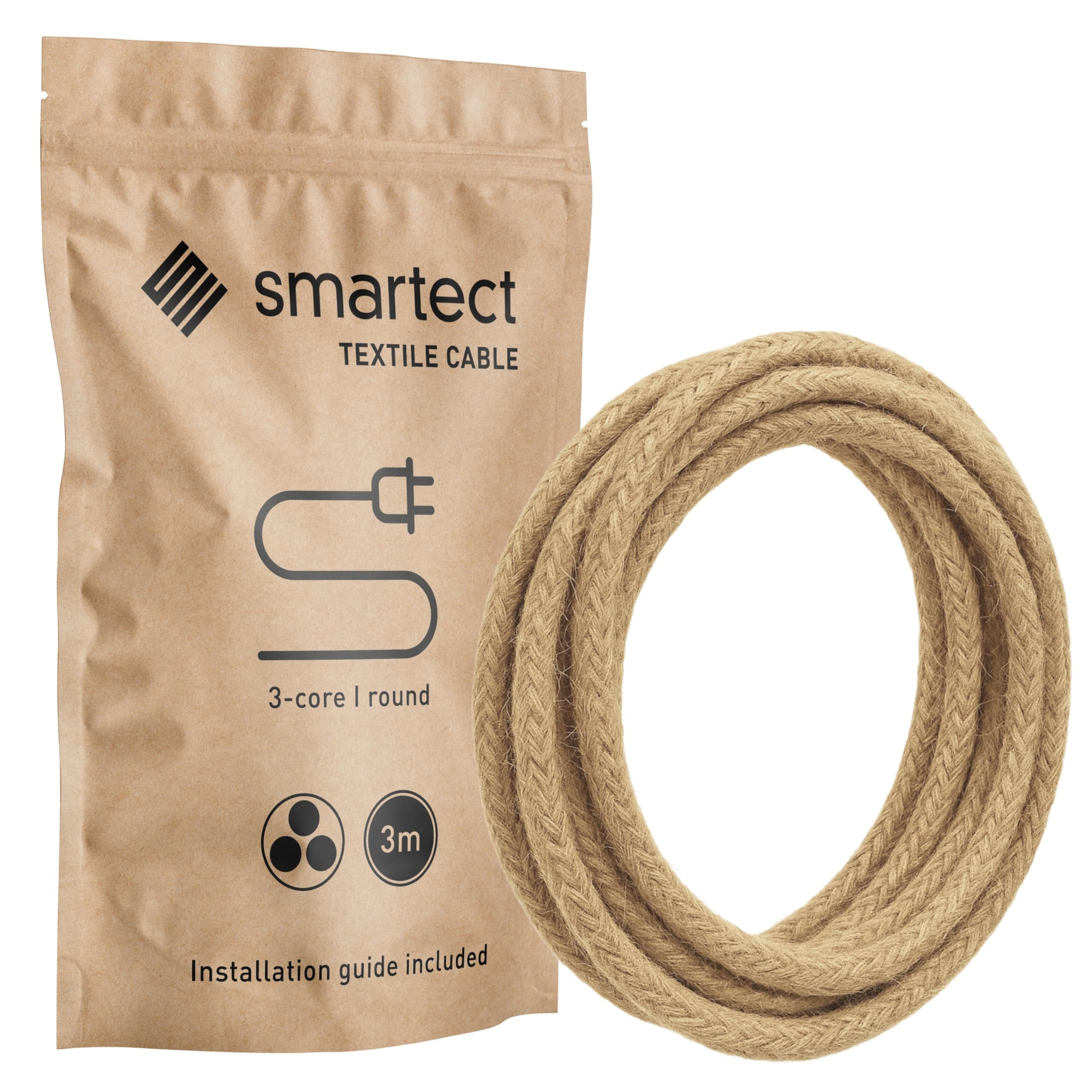 smartect Cable Textil en Color Marrón, Cable Electrico 3 Hilos de 5 Metros (3 x 0,75 mm²) Cuerda para Lampara con Revestimiento Textil para su Proyecto DIY — view 54