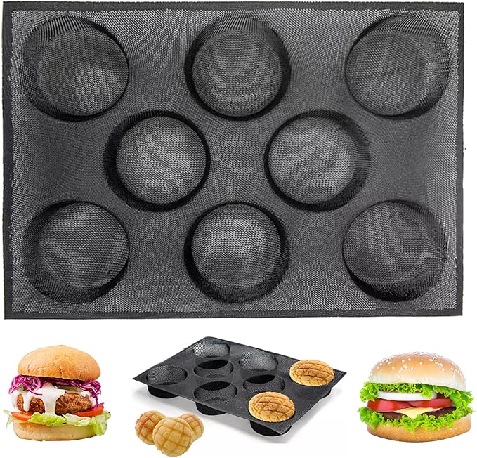 masteymoh Silicone Hamburger Bun Mold, Hamburger Bun Pan 8 Cavity