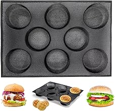 Hamburger Bun Pan for Baking, Silicone Hamburger Bun Mold, 8 Cavity Silicone Hamburger Bread Mold for Gluten-Free Hamburger Buns with Pinholes for Better Air Circulation