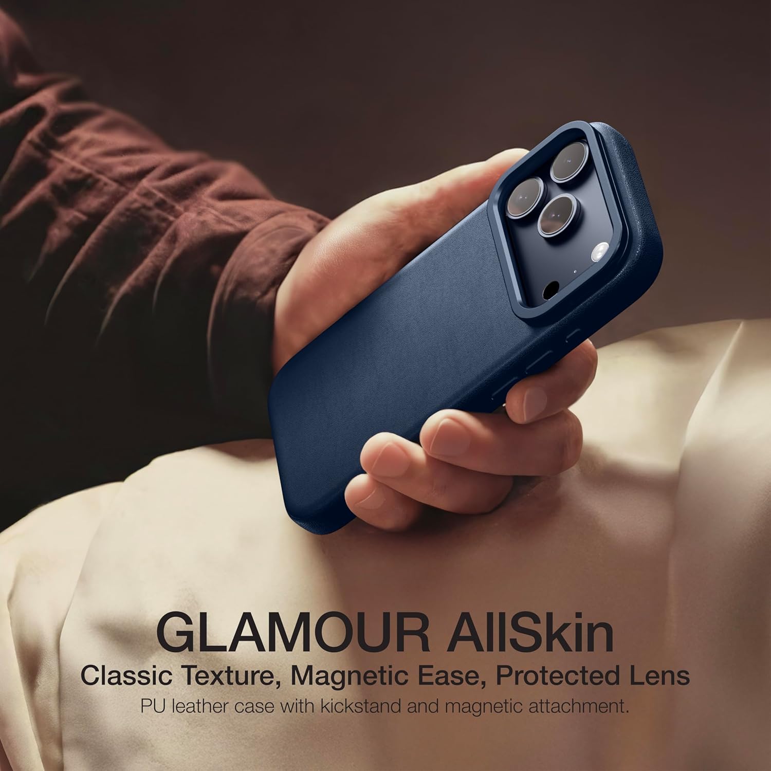 AMAZINGthing for iPhone 17 Pro Max [Glamour AllSkin Case] with Stand, Designed for MagSafe Accessories, 10FT Drop Proof, Magnetic Phone Cover, Premium PU Leather Materials, Blue