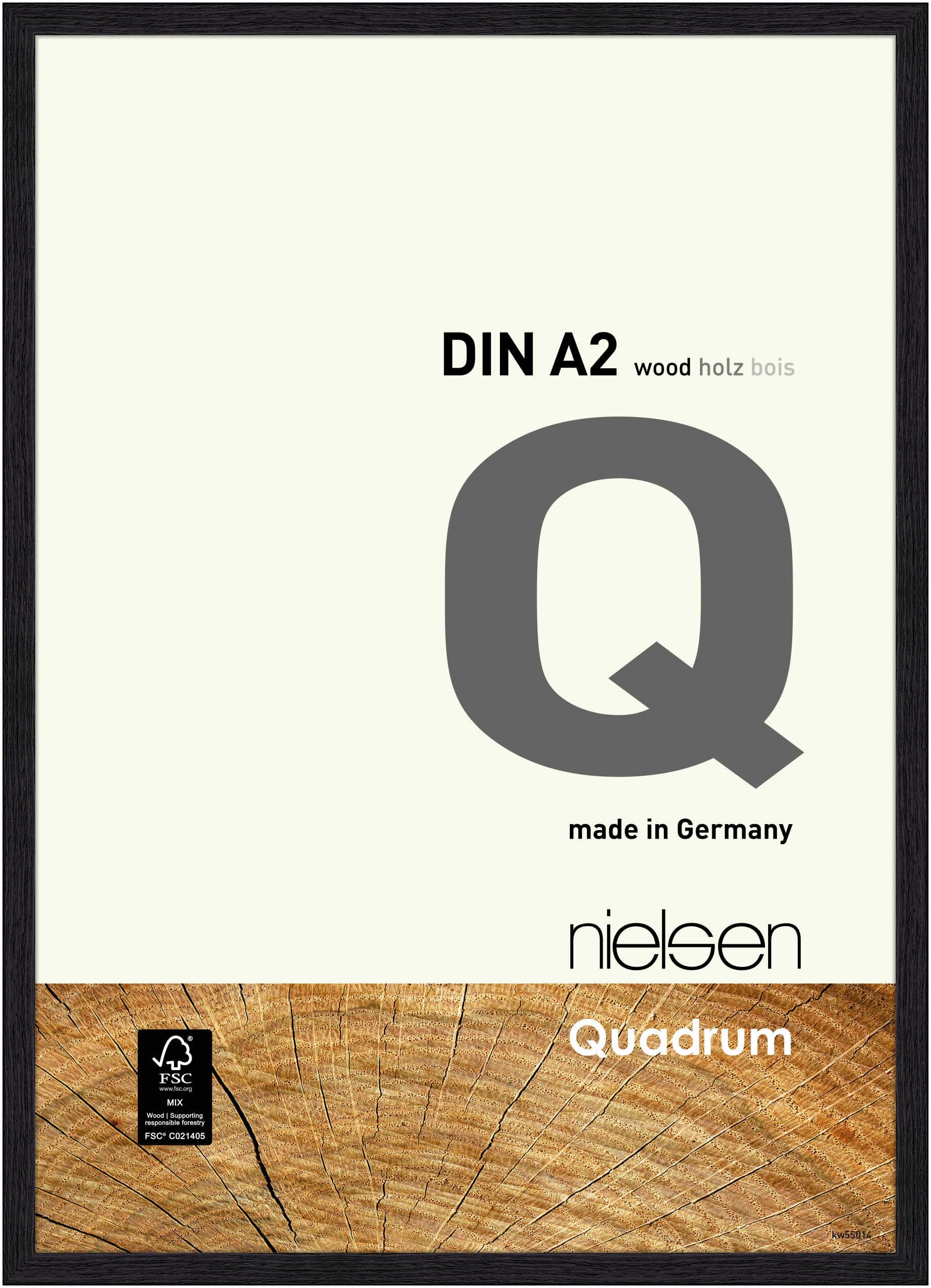 Nielsen Jet Black Quadrum Wooden Picture Frame - Black Veneer A2, 42X59.4cm - With Float Glass And Easy Push-Turn Clips - For Photos And Art