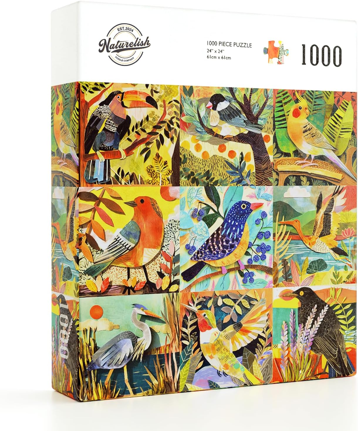 1000 Piece Jigsaw Puzzle for Adults Colorful Cut-Paper Style Birds Puzzle 1000 Piece, Challenging Jigsaw for Game Night, Giftable Puzzle with Sectioned Back Design, 24 x 24 in