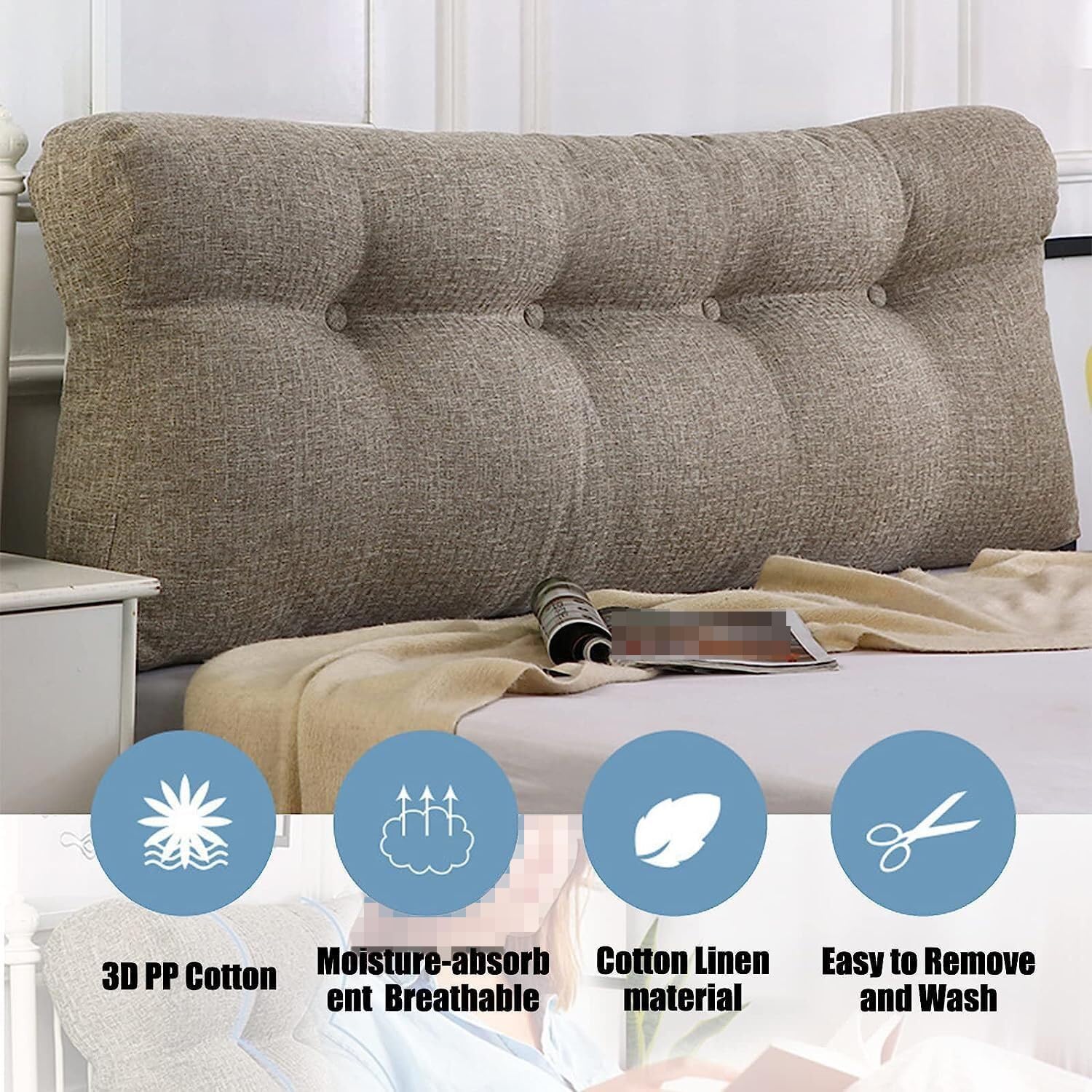 Almohada triangular con funda de forro polar, cojín de apoyo grande para leer y relajarse en la cama, dormitorio, sofá cama, cojín de posicionamiento, gris claro, 150 x 50 x 15 cm