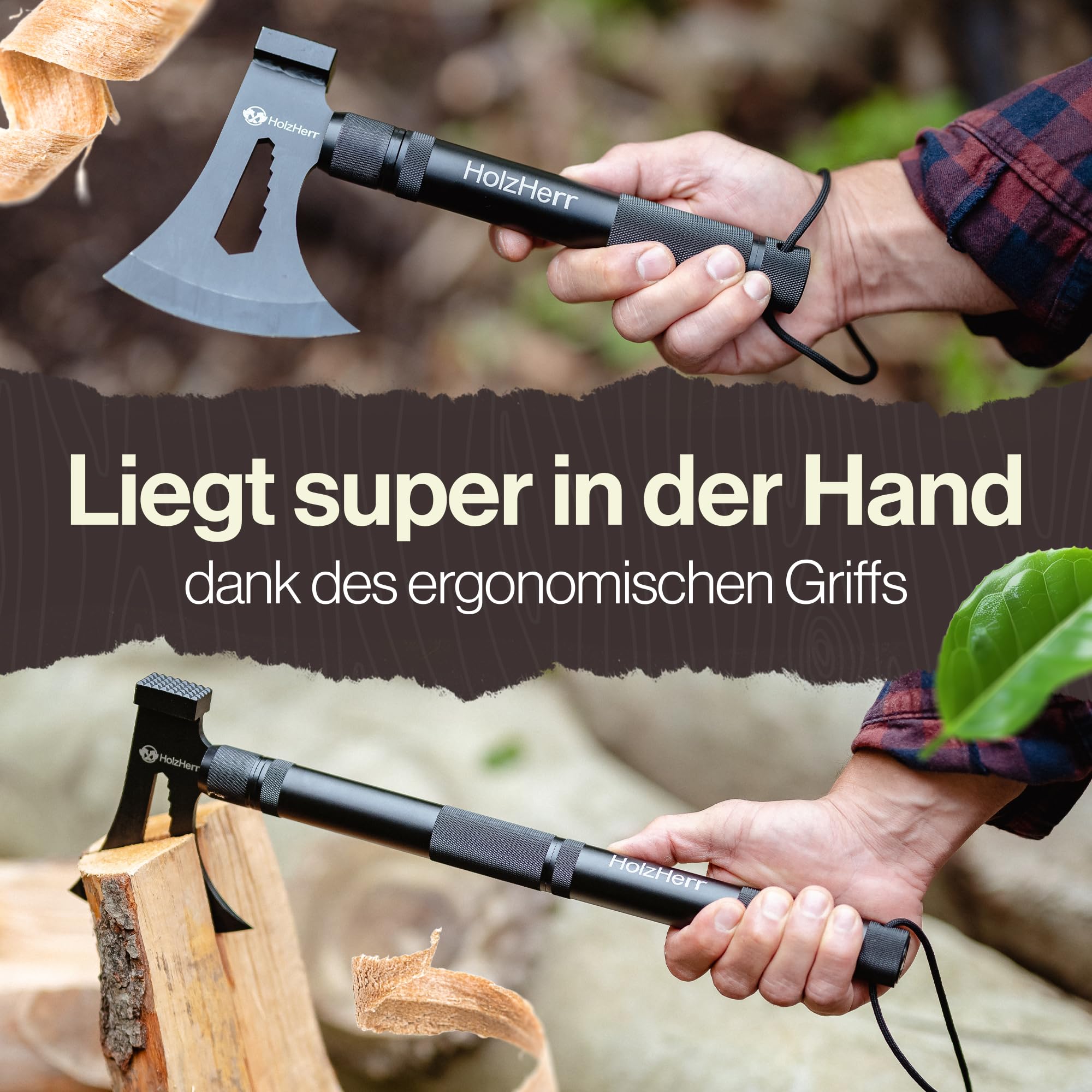 Spaltaxt 60 cm | Verlängerbarer Griff, Edelstahl-Kopf, Outdoor, Garten, Feuerholz, Spaltbeil & Handbeil, Campingaxt