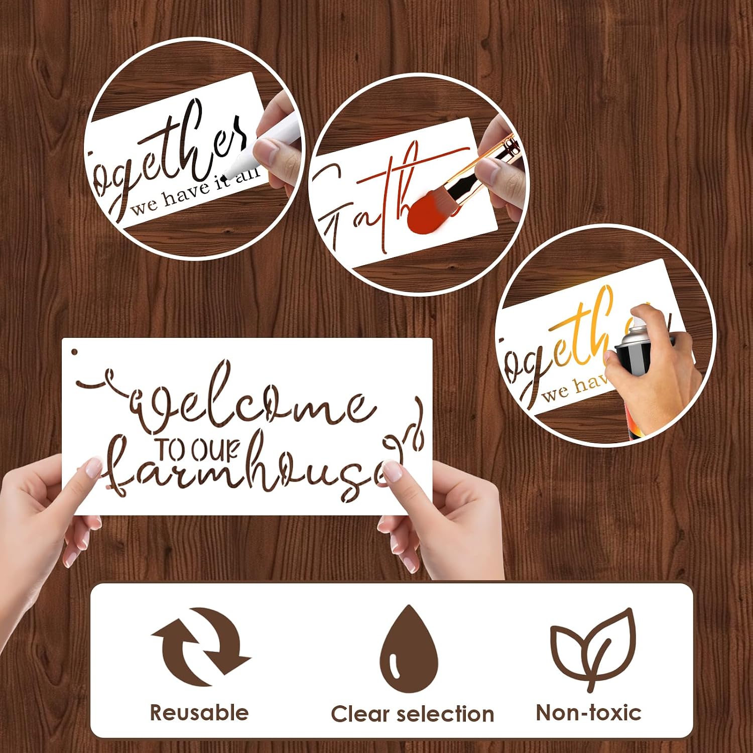 Inspirational Word Stencils for Painting on Wood Fabric – 20PCS Reusable Farmhouse Sign Lettering Templates for DIY Crafts, Wall Art Home Decor image 3