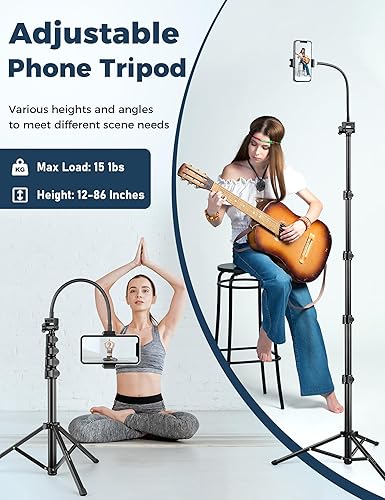 Miniatura 3 de JOILCAN Trípode para teléfono, trípode de 80 pulgadas para iPhone, soporte de trípode para teléfono celular para grabación, trípode para teléfono