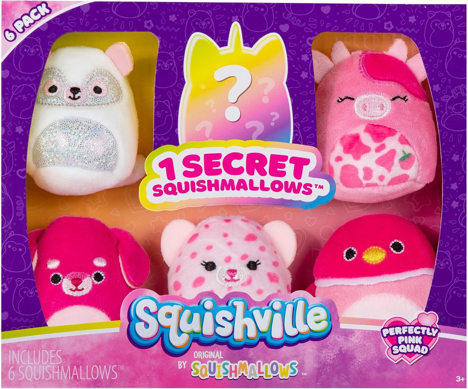 Squishville by Original Squishmallows Perfectly Pink Squad Plush - Six 2-Inch Squishmallows Plush Including Catrine, Della, Lorie, Kaitlyn, Calynda, and 1 Surprise - Toys for Kids