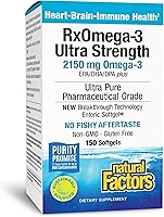 Vista 1 de Natural Factors RxOmega-3 Ultra Strength 2150 mg - Aceite de pescado con ácidos grasos omega-3 - Apoyo para la salud del cerebro y el corazón