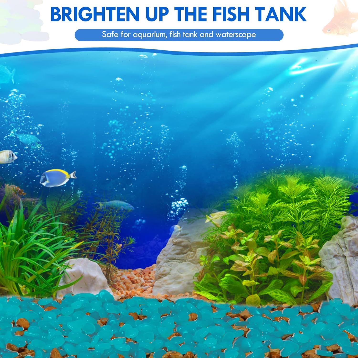 1000PCS Blue Glow in The Dark Stones Luminous Stones Glow in The Dark Rocks for Fish Tank Aquarium Driveway Walkway