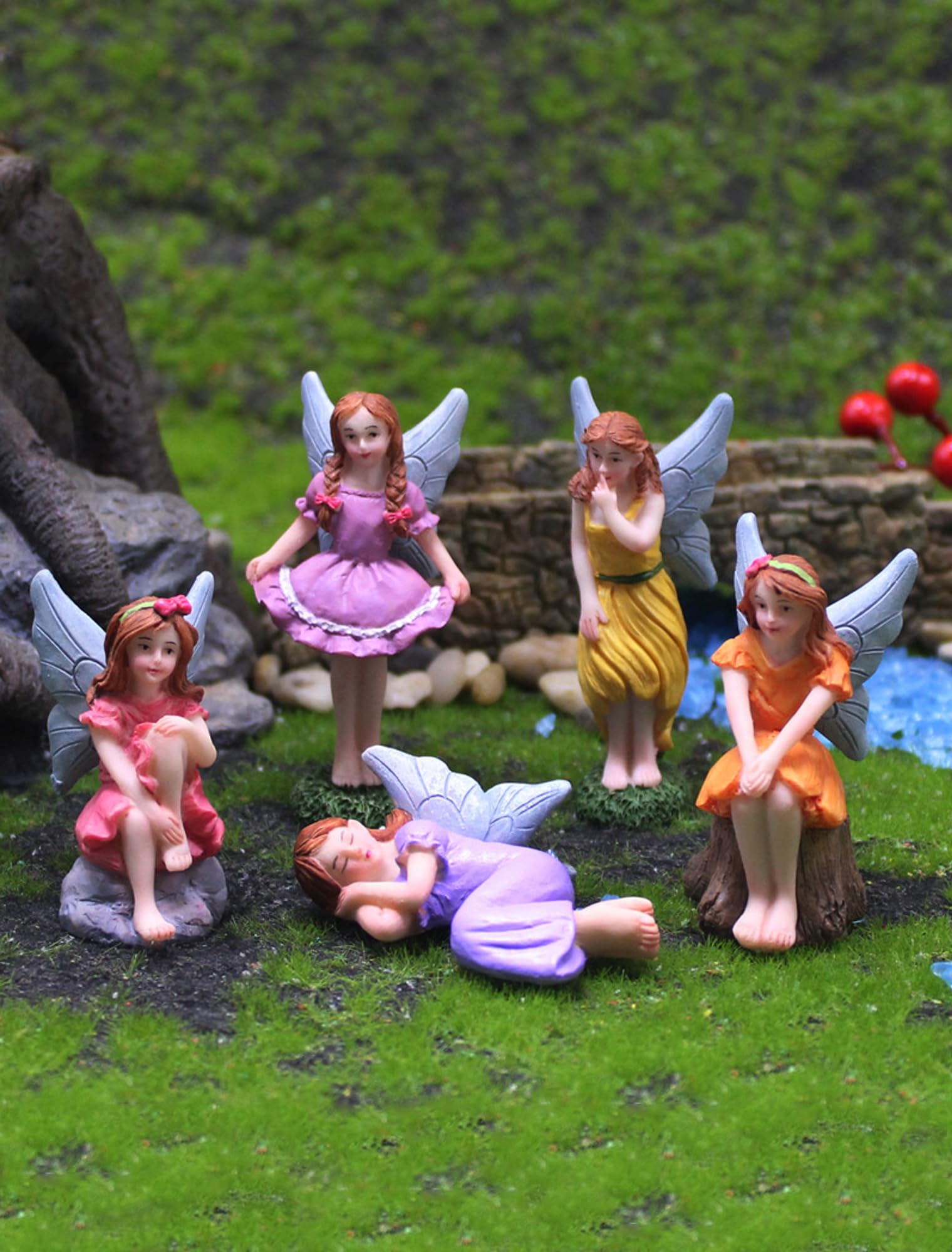 Miniature Fairy Garden Figurines 5Pcs, Small Flower Fairies Ornaments Resin Mini Fairy Figurines Outdoor Decor Art for Fairy Garden Pot Bonsai Micro Landscapes Craft Decoration Accessories-image-35