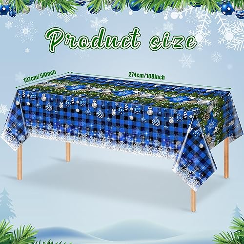 Miniatura 2 de 3 manteles de Navidad con diseño de copos de nieve, de plástico, color negro y azul, rectangular, para invierno, Navidad, Año Nuevo, decoración de