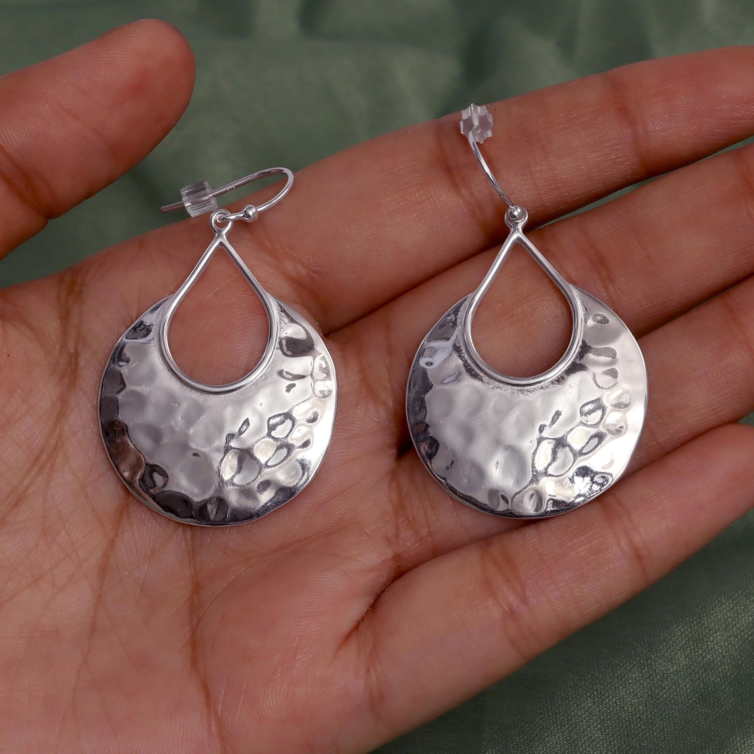 LeCalla 925 Sterling Silver Earrings | Tapered Wrinkle Design | Lightweight Statement Hammered Teardrop Earrings for Women | Textured Drop Dangle Jewelry Gifts - Image 2