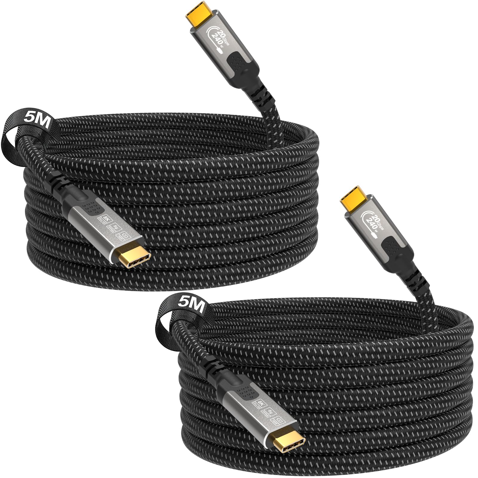 [Lote de 2 cable usb c 5m,Cable USB C a USB C,Cable de video USB-C 3.2 Gen2 de 20 Gbps carga 240W,soporte para video 8K/30Hz 4K/144Hz,compatible con,MacBook Pro,hubs,SSD monitores