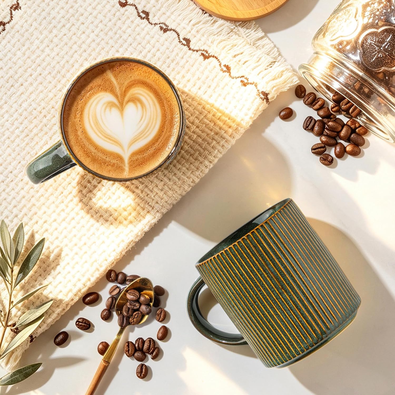 GBhome Ceramic Coffee Mugs Set of 6,12oz Coffee Cups with Handle,Sage Green