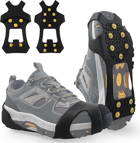 Ice Snow Cleats for Shoes Boots Non Slip Ice Cleats Overshoe for Walking on Snow and Ice Rubber Crampons with 10-Stud Ice Rubber Cleats Slip-on