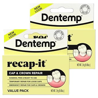 Dentemp Recap-It Cap and Crown Repair Dental Kit - Fast Acting Formula Dental Cement for Loose Caps Value Pack of 2 - Temporary Cement for Crown and Bridge