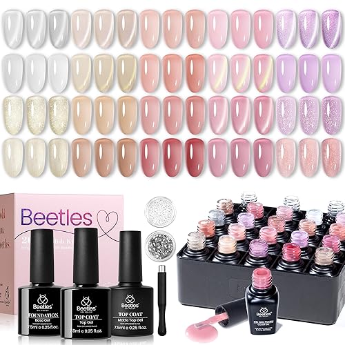 Miniatura 7 de Beetles - Kit de 20 esmaltes de uñas de gel, colección Celestial con 3 capas base de gel superior, negro, blanco, azul, morado, verde, esmalte de