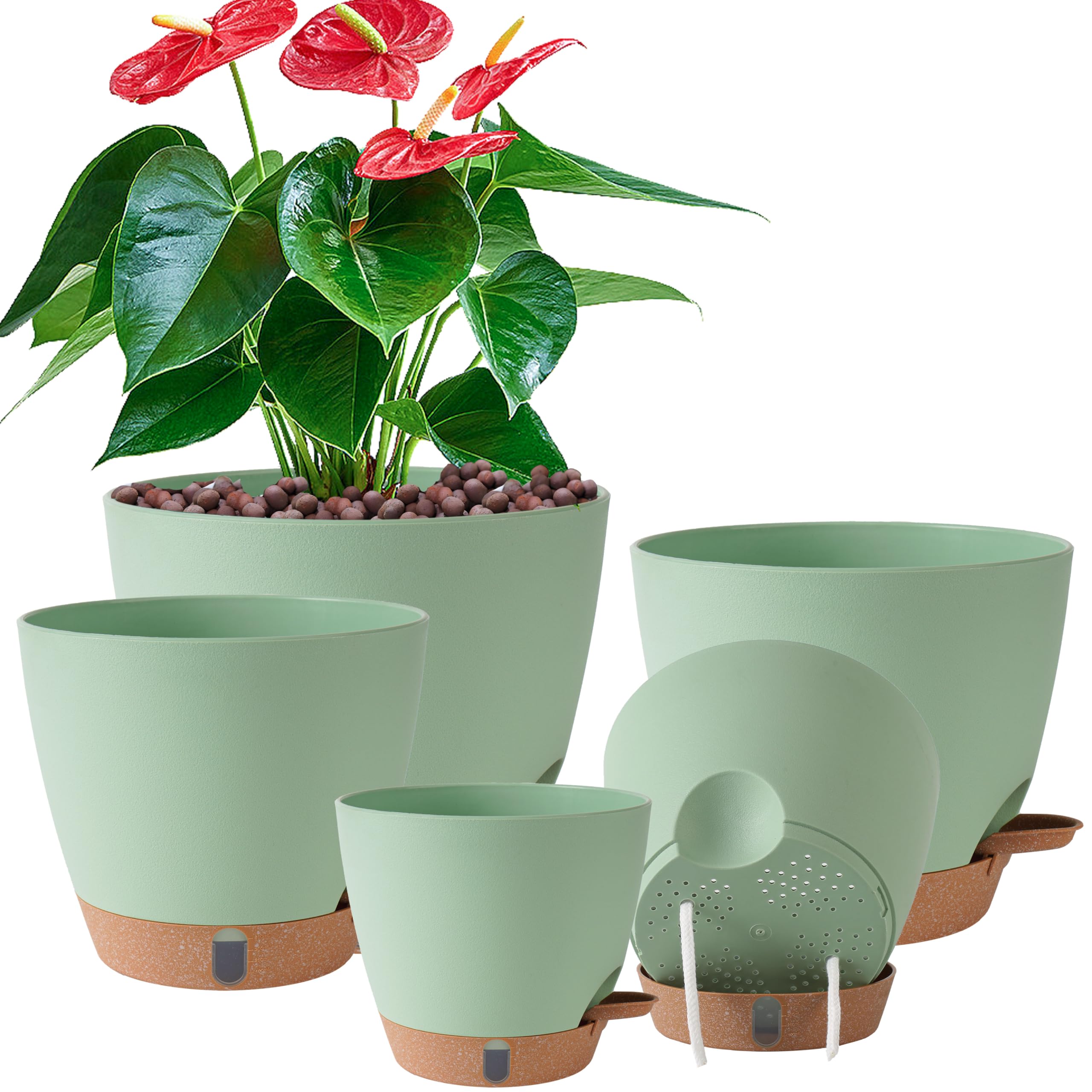 Pots de fleurs en plastique avec réserve d'eau pour éviter les racines pourries