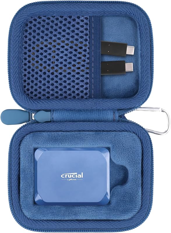 Aenllosi Hard Case for Crucial X10 X9 X9 Pro X10 Pro 1TB/2TB, Blue | EVA hard shell, Water-resistant design, Mesh pocket for accessories, Smooth zipper access