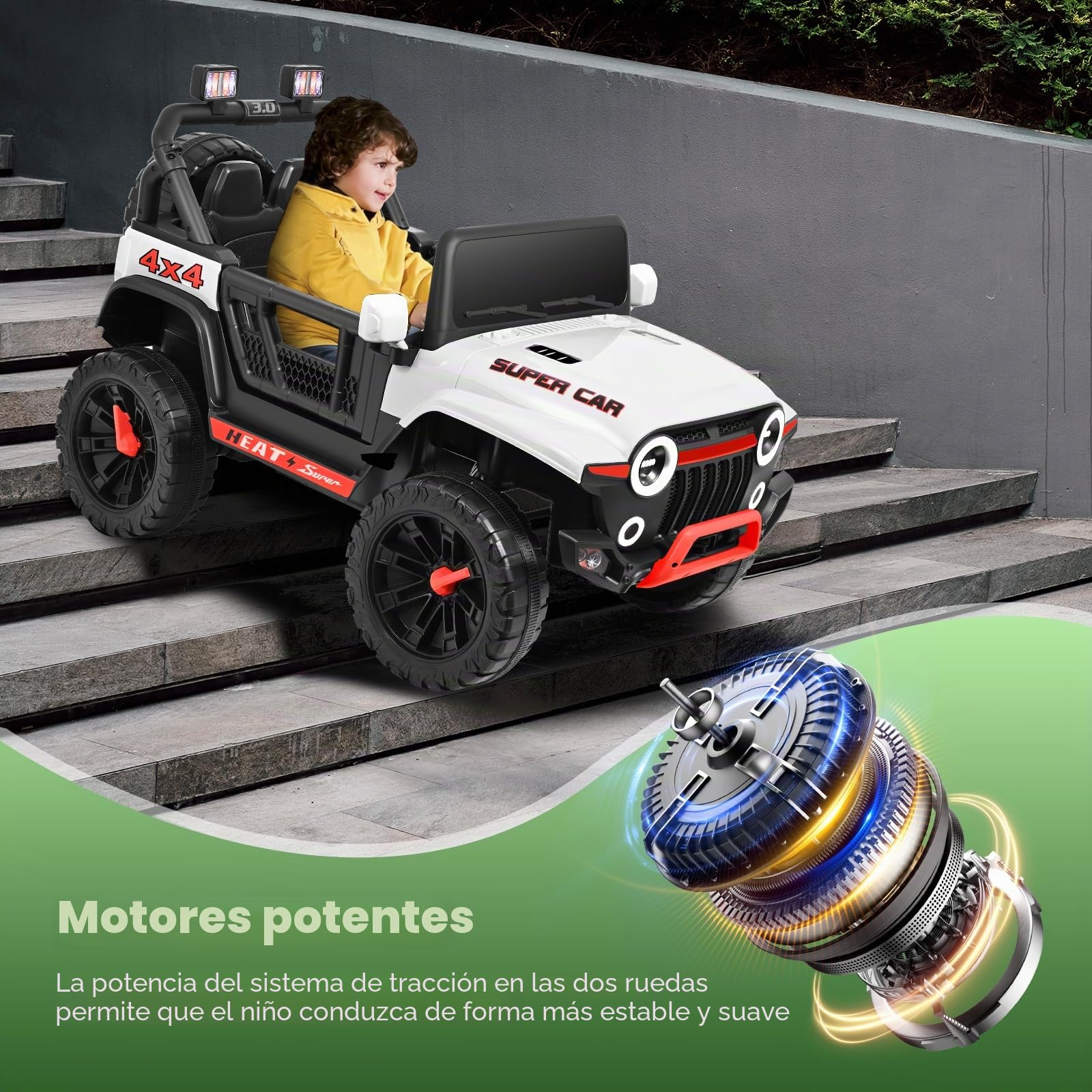 Vehículos eléctricos, coche eléctrico para niños, coche eléctrico infantil de 24V con mando a distancia, 2 motores de 150W, capacidad máxima de carga: 50 kg (blanco)