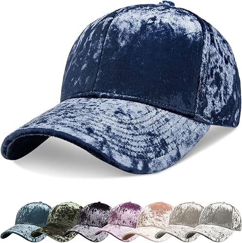 zowya Spring Velvet Baseball Cap for Women Men Crushed Iridescent Plain Dad Hat Polo Hip Hop Hats Unstructured Azul, Azul Mirage, Hierba Dired, Rayo