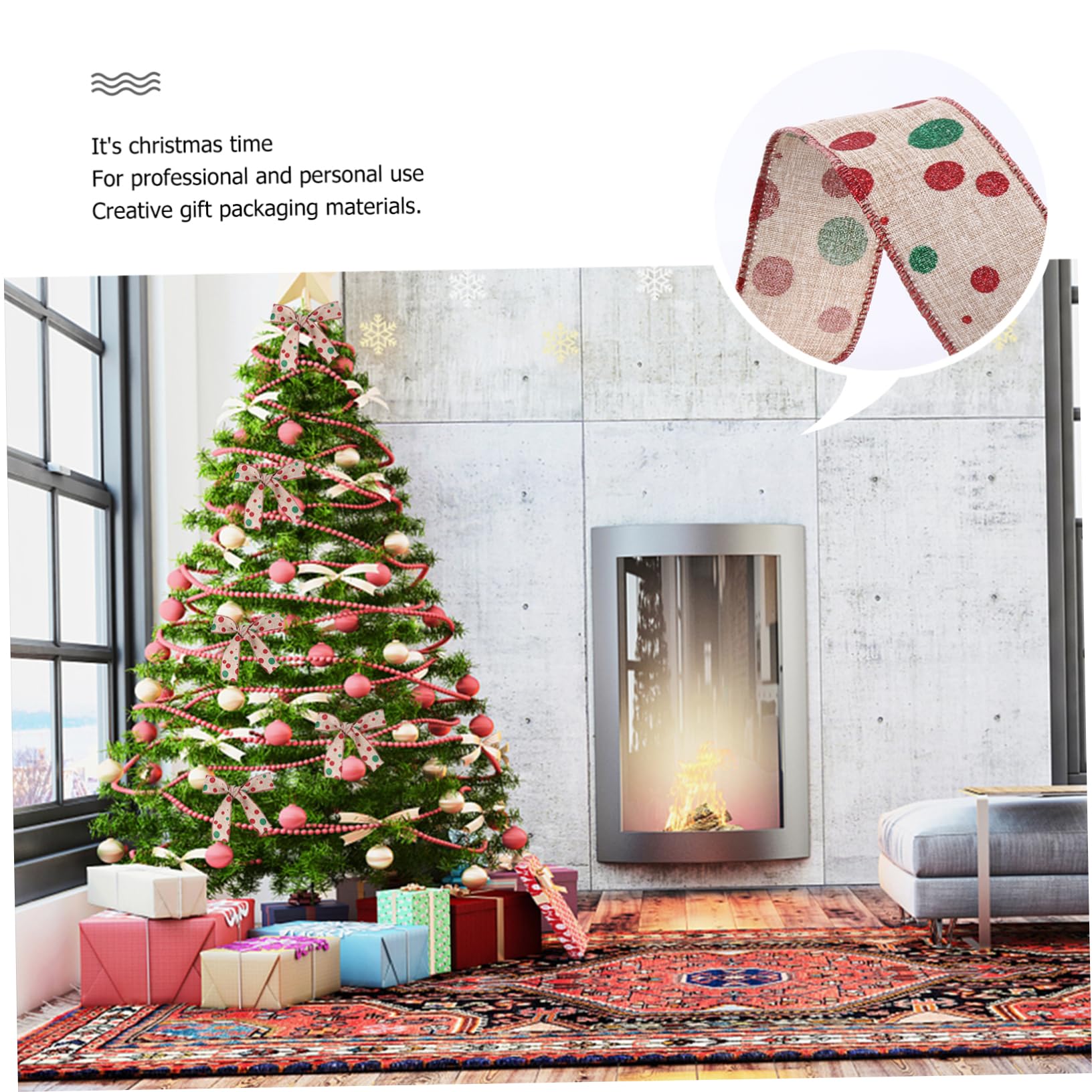 EXCEART 3piezas Cinta De Arpillera Navideña Decorativa De Metros Puntos Rojo Para Envolver y Manualidades Festivas