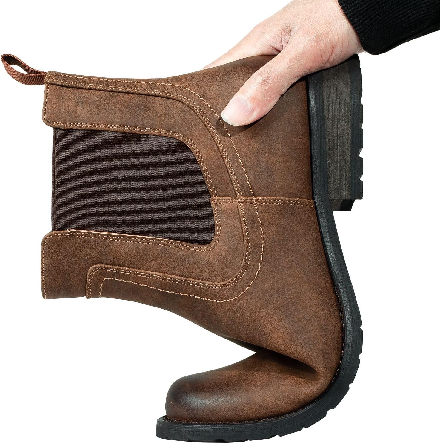 J's.o.l.e Ankle Cowboy Boots for Men Chelsea Boots Mens Slip On Casual Work Dress Western Boots Brown