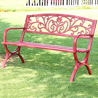 Banco de jardim ao ar livre, banco de parque de terraço de 50 polegadas Banco de jardim ao ar livre, banco de lounge de varanda de ferro fundido com braços e encosto, cadeira de móveis de jardim fami