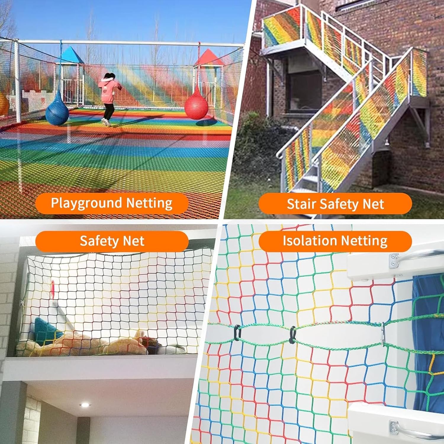 Multicolor Safety Rope Net for Kids, Climbing Net for Kids Outdoor, Balcony & Playground Safety Climbing Cargo Net, Knotless Polyester Guardrail Net (1.18 X 1.18in, Multicolor) (1x4m)
