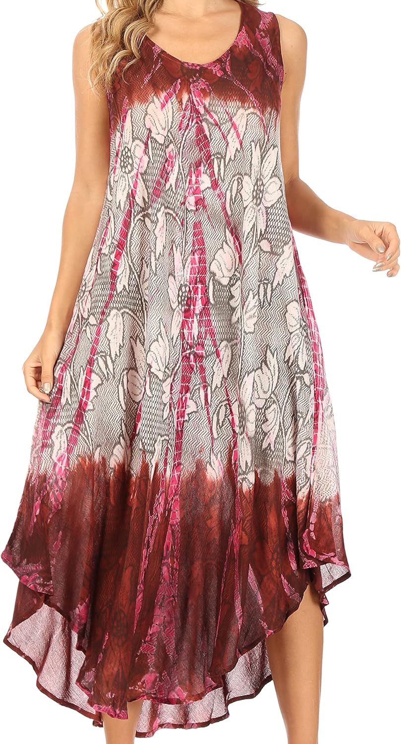 Sakkas Ombre Floral Tie Dye Tank Sheath Caftan Rayon Dress