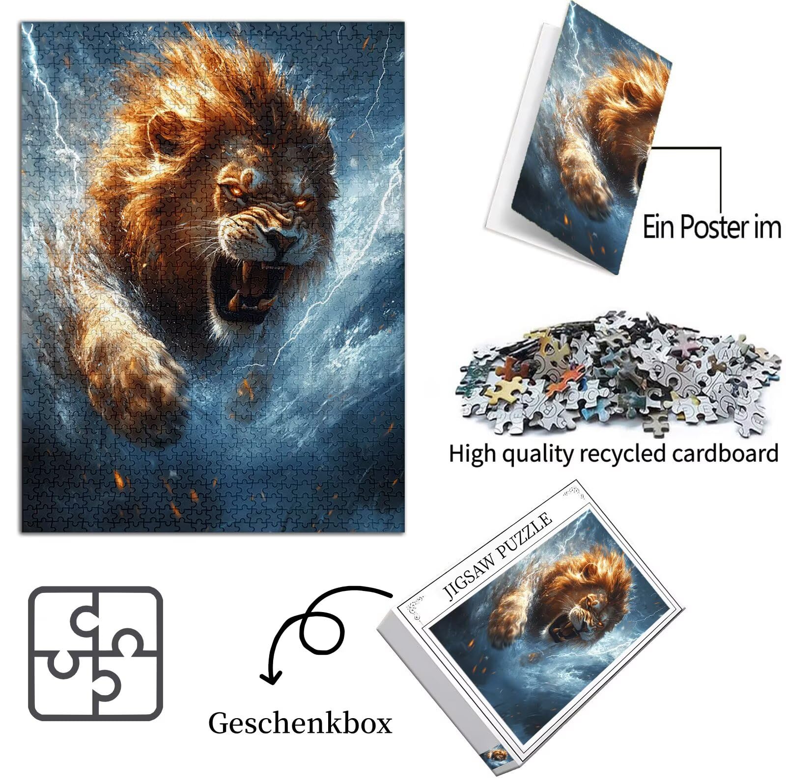 Löwe Puzzle 2000 Teile Erwachsene, Tier Puzzle Design für Erwachsene Anfänger, 5D DIY HD Farbepuzzel Poster Design mit Geschenkbox Verpackung for Zimmer Deko Wohnzimmer, Geschenke für Frauen,Model894