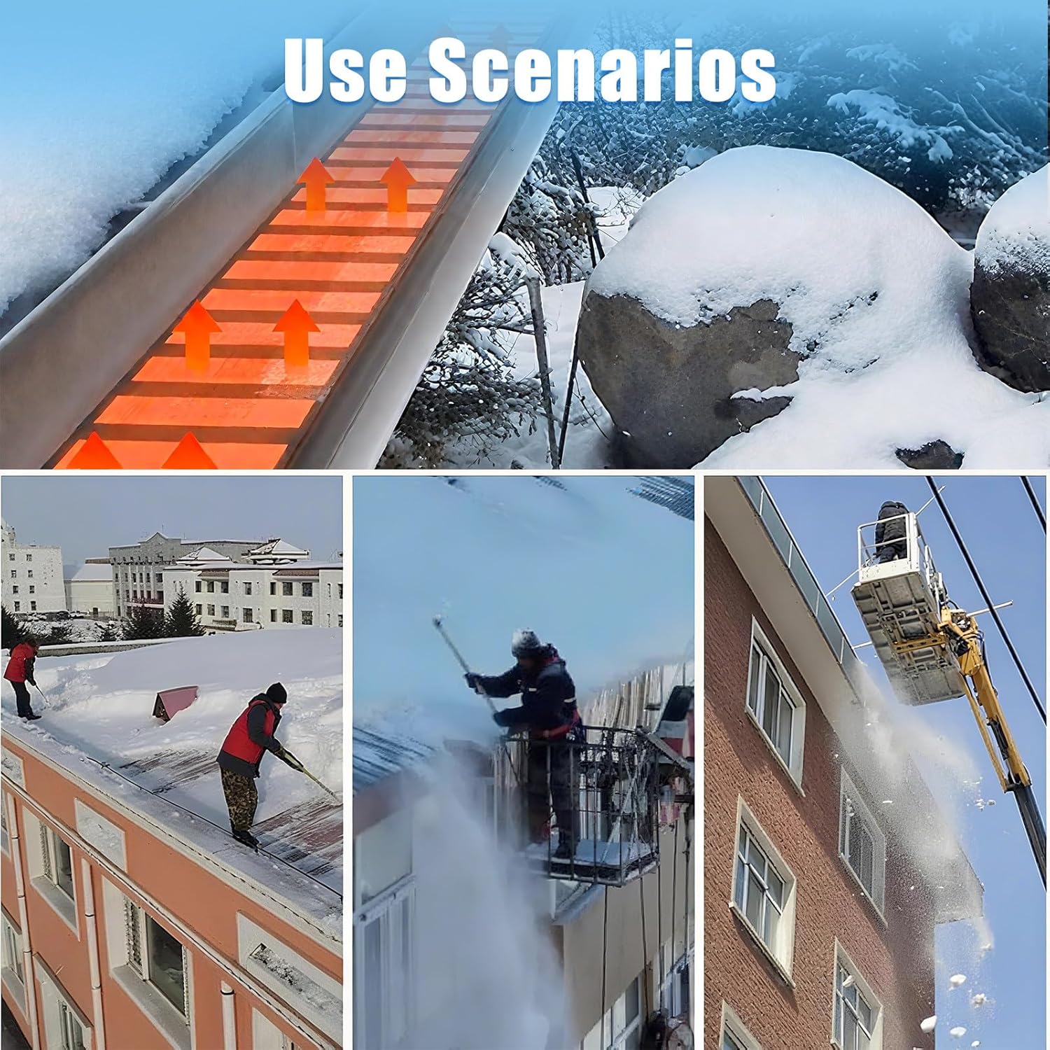 Outdoor Mats Electric Snow Melting Mats/Roof Heat Tape for Ice Dam & Pipe,Multiple Series Connections- Graphene Powered Fast De Icing, PVC Flexible Material Supports Curling 610cm