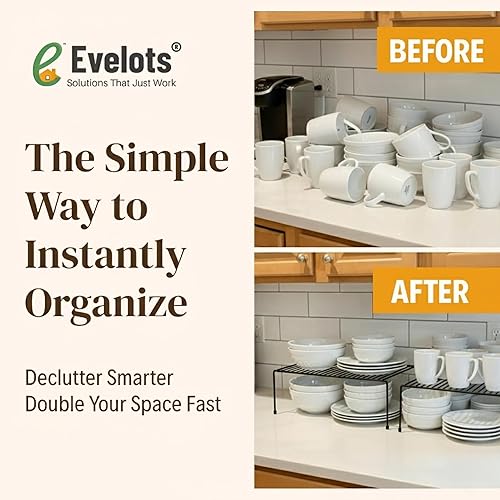 Miniatura 3 de Evelots Organizador/Estante de alambre para armario de cocina, paquete de 6 elevadores de metal resistentes, duplica tu espacio en el mostrador