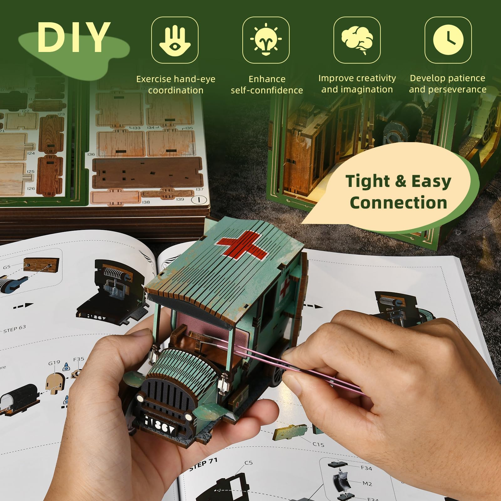 MiniCity Book Nook zestaw do budowania, miniaturowy domek dla lalek 3D, kącik na książki, zestaw do montażu z oświetleniem LED - The Radium Lady