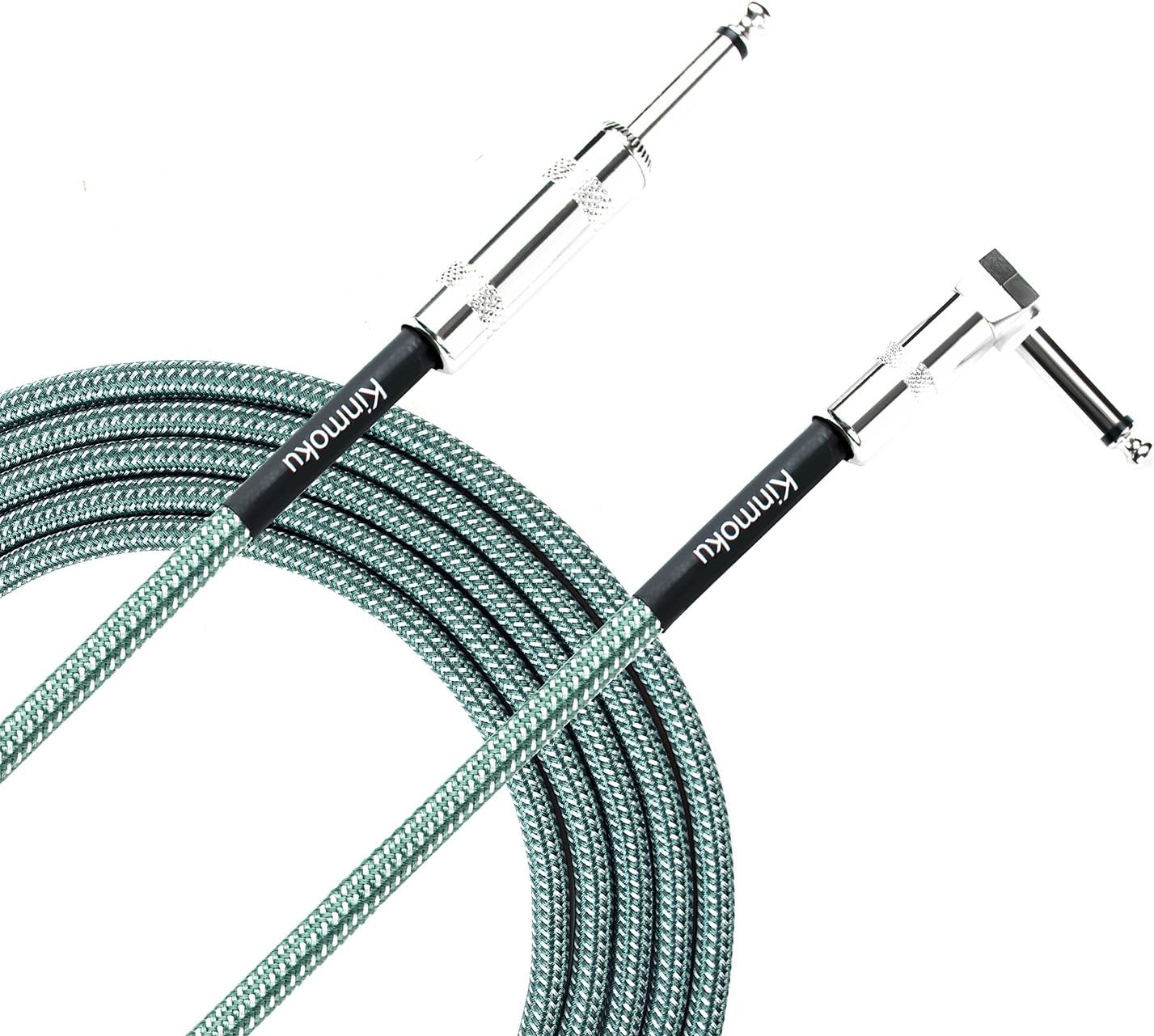 Kinmoku Guitar Instrument Cable 10 FT TS Solid Bass Cable Standard 1/4 Inch Instrument Cable Braided Jacket Audio Signal Cord Right Angled Jack to Straight Jack Cable for Guitar Amplifier