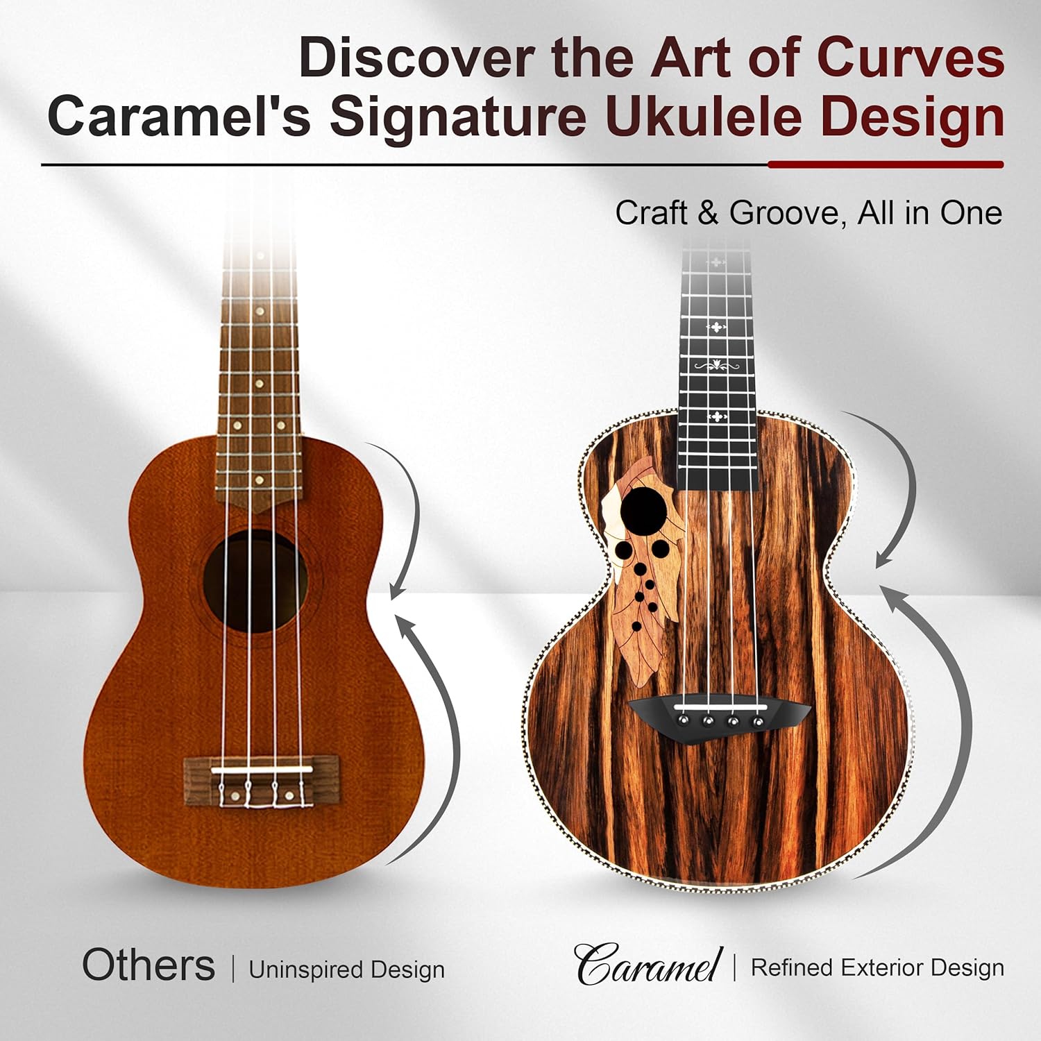 Caramel CAG94 Glossy Black Ebony 23" Concert Ukulele for Beginner | Handmade Ukelele Starter Kit