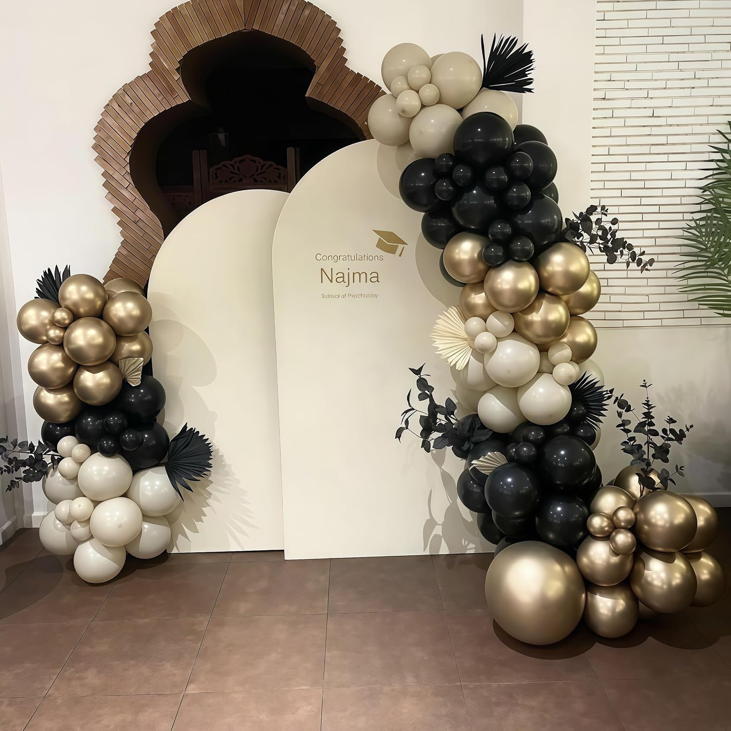 Black White Gold Balloon Garland Kit, 115Pc Beige Sand Black Cream Metallic Gold Balloon Arch Explosion Star Foil Balloons for Girls Women Birthday Bachelorette Graduation Coquette Party Decoration image 5