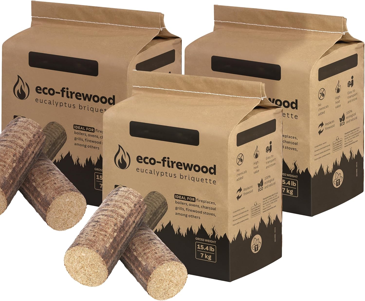 Eco Firewood Eucalyptus 7kg Hot Burning Briquettes for Open fires, charcoal & kiln dried log eco