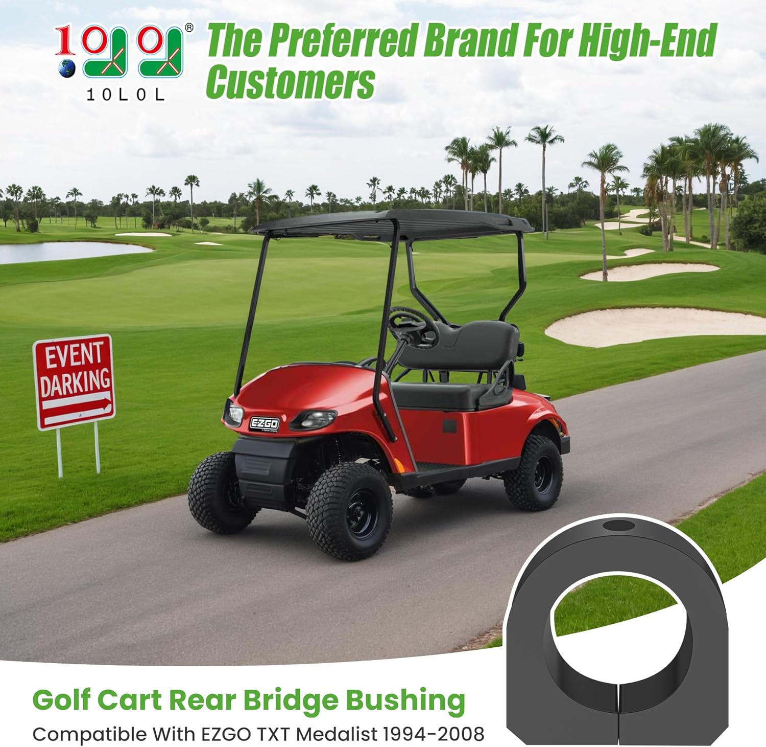 10L0L Golf Cart Rear Bushing Kit for EZGO TXT Medalist 1994-2008 Golf Cart - Durable Replacement Parts, OEM# 72117G01, 2-Pack